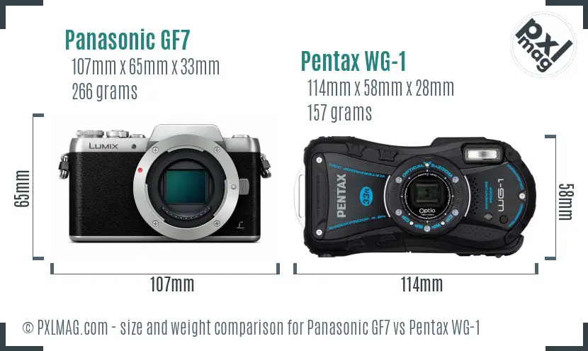 Panasonic GF7 vs Pentax WG-1 size comparison