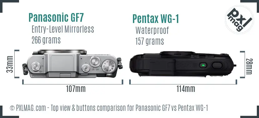 Panasonic GF7 vs Pentax WG-1 top view buttons comparison