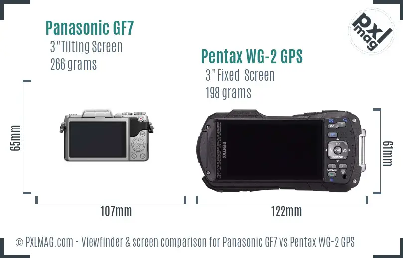 Panasonic GF7 vs Pentax WG-2 GPS Screen and Viewfinder comparison