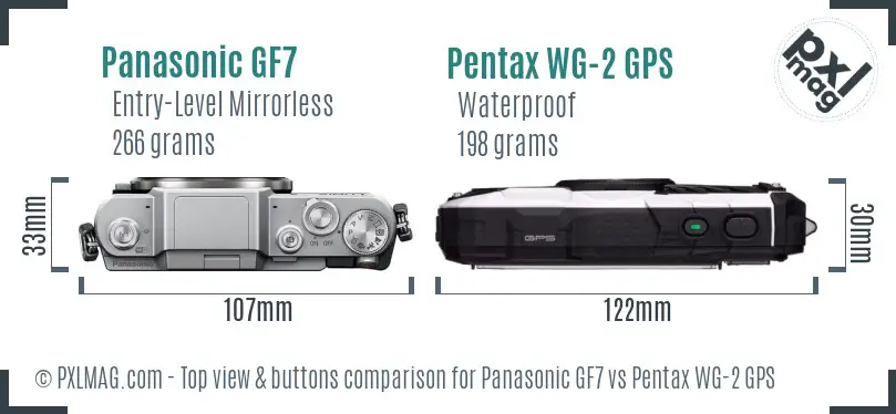 Panasonic GF7 vs Pentax WG-2 GPS top view buttons comparison