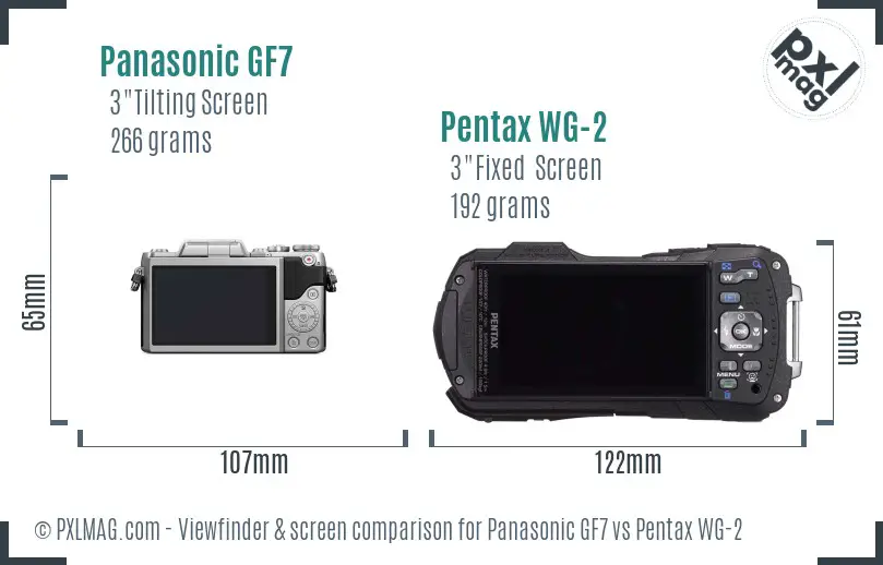 Panasonic GF7 vs Pentax WG-2 Screen and Viewfinder comparison