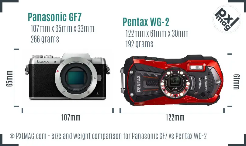 Panasonic GF7 vs Pentax WG-2 size comparison