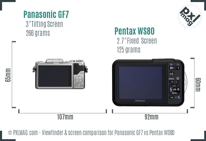 Panasonic GF7 vs Pentax WS80 Screen and Viewfinder comparison