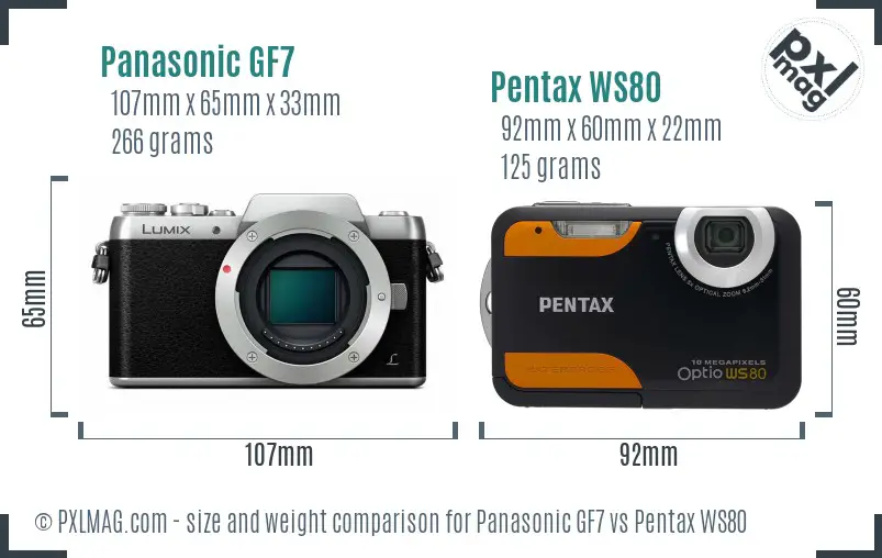 Panasonic GF7 vs Pentax WS80 size comparison