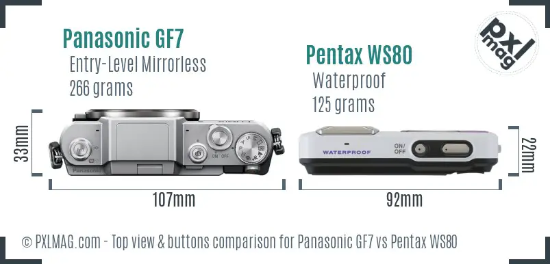 Panasonic GF7 vs Pentax WS80 top view buttons comparison