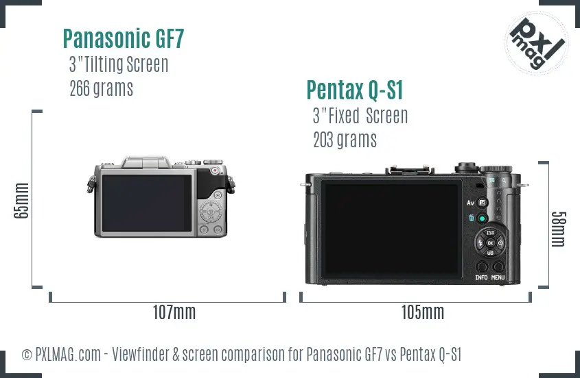 Panasonic GF7 vs Pentax Q-S1 Screen and Viewfinder comparison