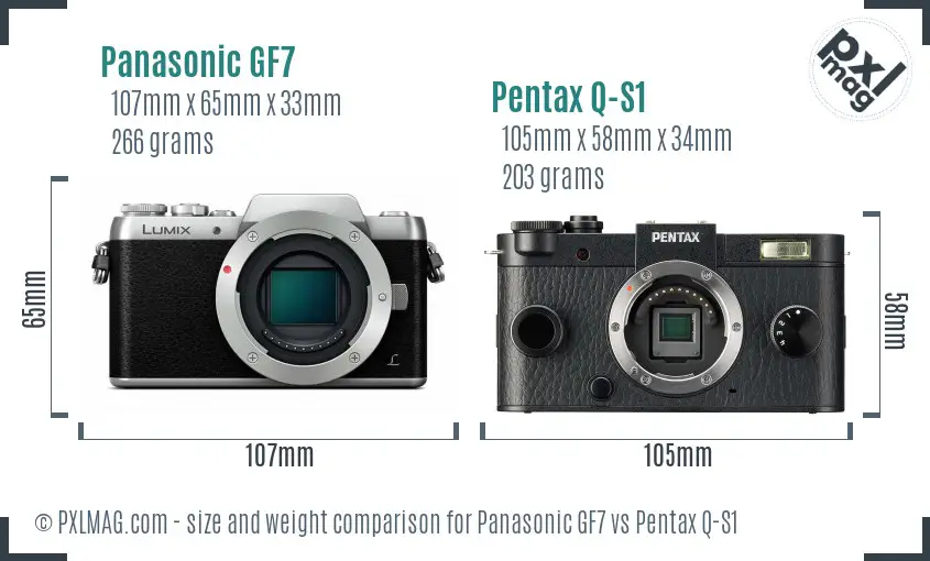 Panasonic GF7 vs Pentax Q-S1 size comparison
