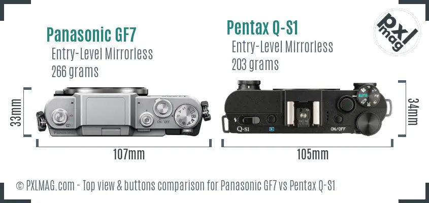 Panasonic GF7 vs Pentax Q-S1 top view buttons comparison