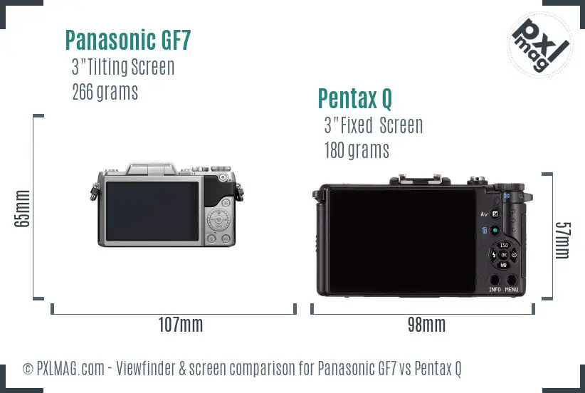 Panasonic GF7 vs Pentax Q Screen and Viewfinder comparison