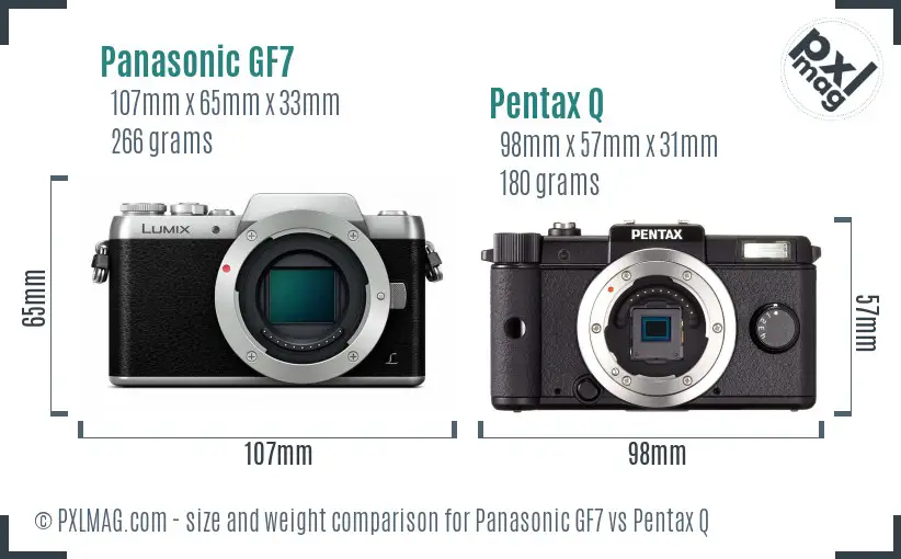 Panasonic GF7 vs Pentax Q size comparison