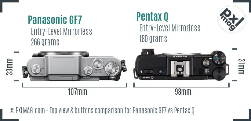 Panasonic GF7 vs Pentax Q top view buttons comparison