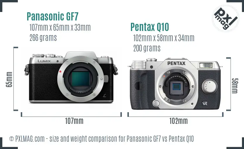 Panasonic GF7 vs Pentax Q10 size comparison
