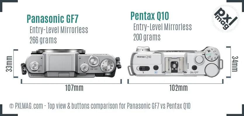 Panasonic GF7 vs Pentax Q10 top view buttons comparison