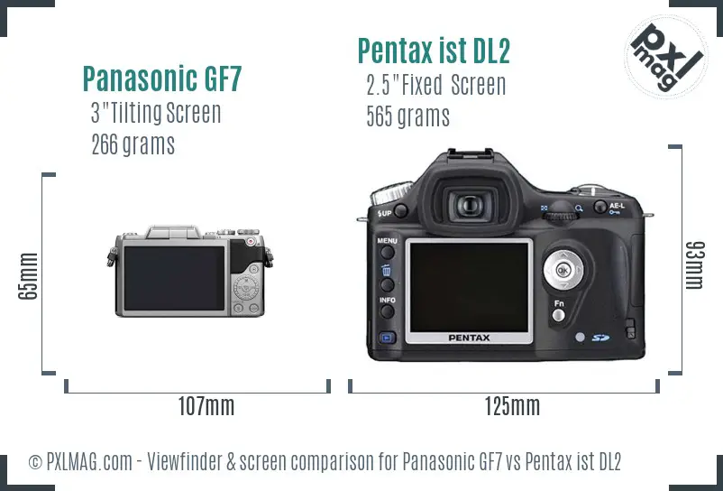 Panasonic GF7 vs Pentax ist DL2 Screen and Viewfinder comparison