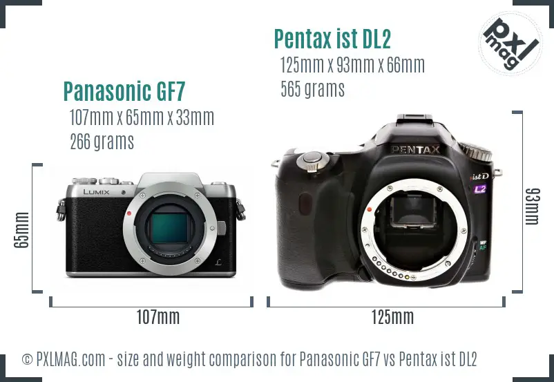Panasonic GF7 vs Pentax ist DL2 size comparison