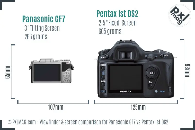 Panasonic GF7 vs Pentax ist DS2 Screen and Viewfinder comparison