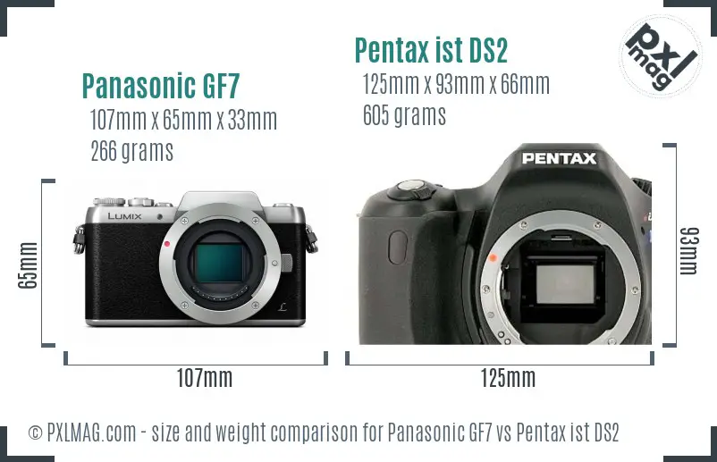 Panasonic GF7 vs Pentax ist DS2 size comparison