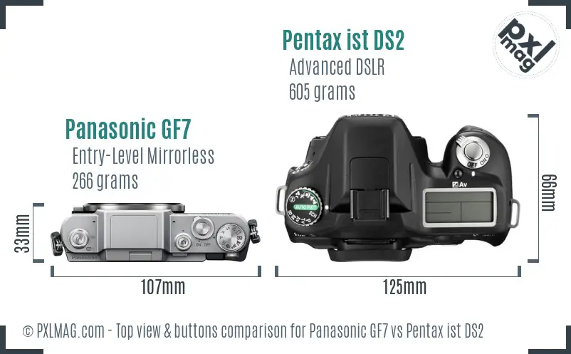 Panasonic GF7 vs Pentax ist DS2 top view buttons comparison