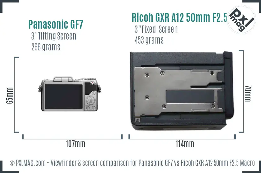 Panasonic GF7 vs Ricoh GXR A12 50mm F2.5 Macro Screen and Viewfinder comparison