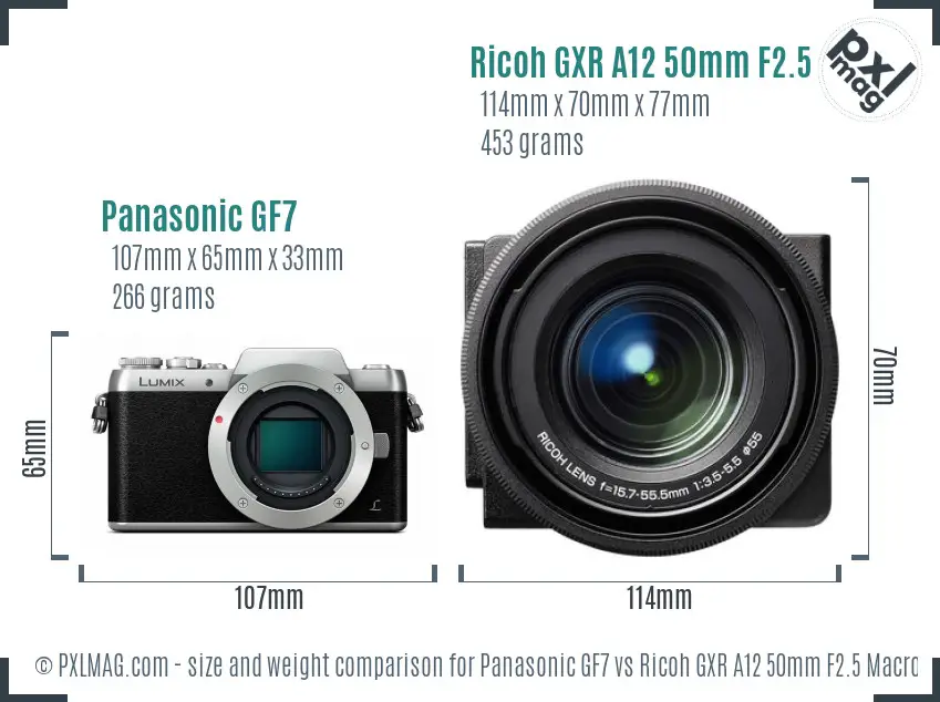 Panasonic GF7 vs Ricoh GXR A12 50mm F2.5 Macro size comparison