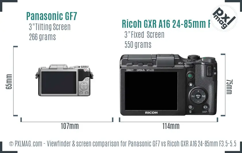 Panasonic GF7 vs Ricoh GXR A16 24-85mm F3.5-5.5 Screen and Viewfinder comparison