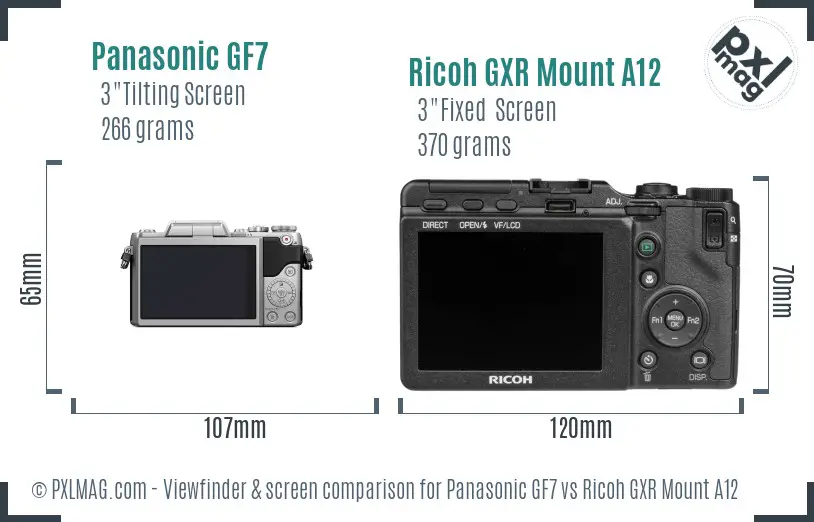 Panasonic GF7 vs Ricoh GXR Mount A12 Screen and Viewfinder comparison