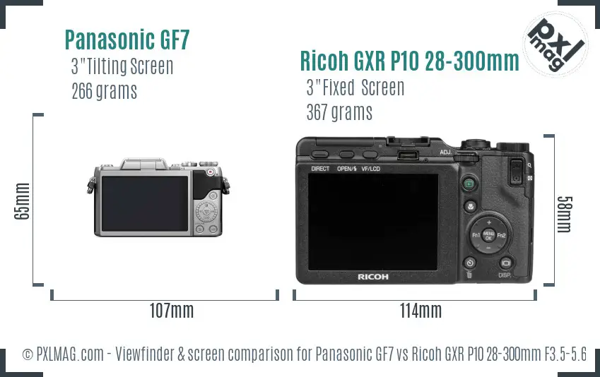 Panasonic GF7 vs Ricoh GXR P10 28-300mm F3.5-5.6 VC Screen and Viewfinder comparison