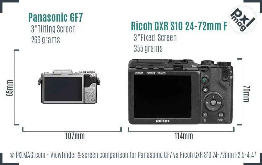 Panasonic GF7 vs Ricoh GXR S10 24-72mm F2.5-4.4 VC Screen and Viewfinder comparison
