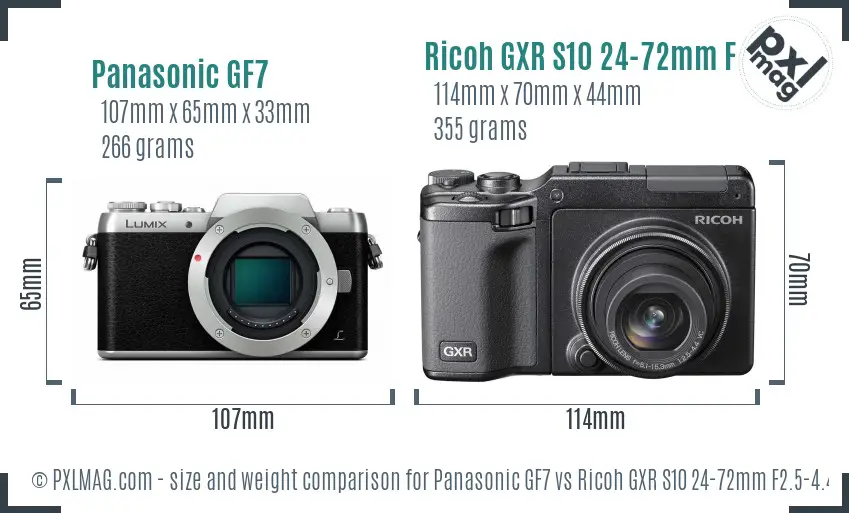 Panasonic GF7 vs Ricoh GXR S10 24-72mm F2.5-4.4 VC size comparison