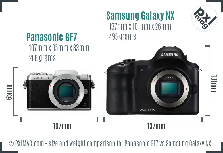 Panasonic GF7 vs Samsung Galaxy NX size comparison