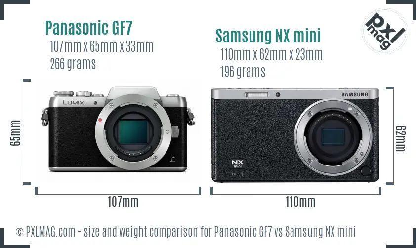 Panasonic GF7 vs Samsung NX mini size comparison