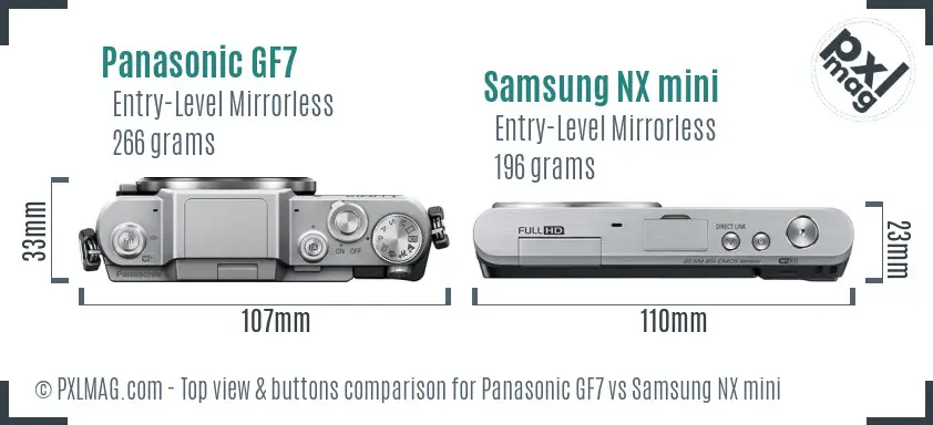 Panasonic GF7 vs Samsung NX mini top view buttons comparison