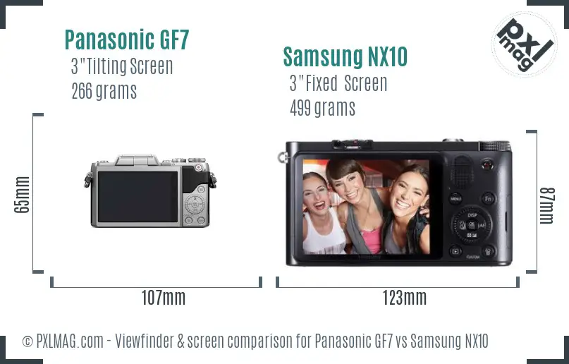 Panasonic GF7 vs Samsung NX10 Screen and Viewfinder comparison