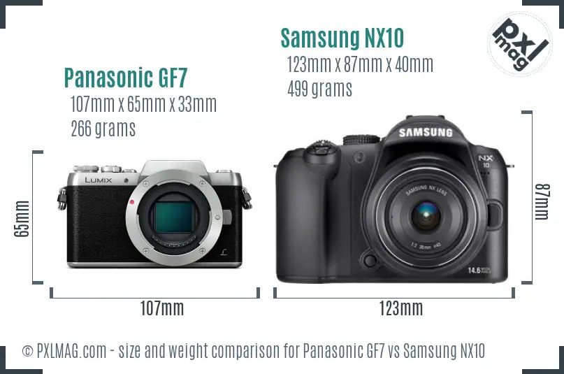 Panasonic GF7 vs Samsung NX10 size comparison