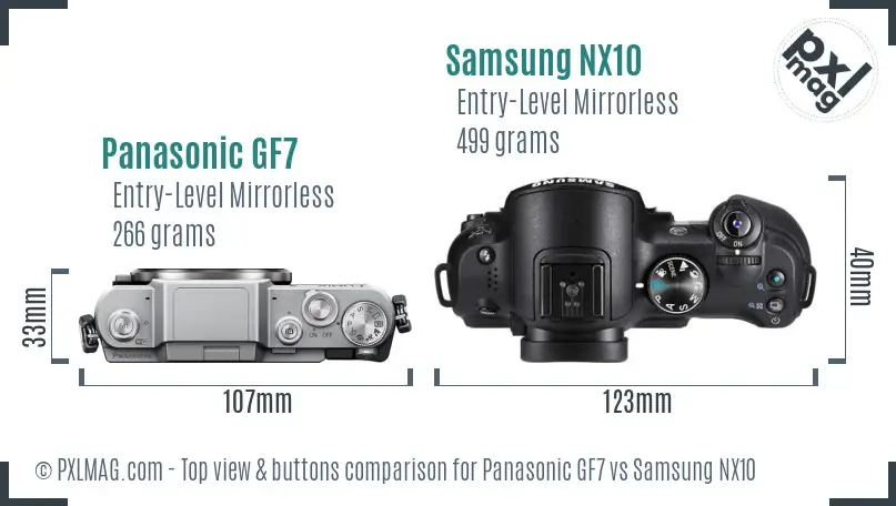 Panasonic GF7 vs Samsung NX10 top view buttons comparison