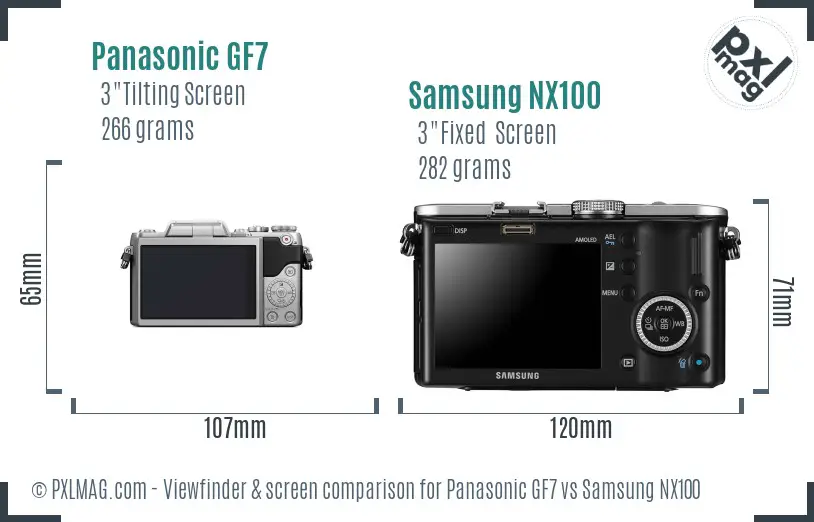 Panasonic GF7 vs Samsung NX100 Screen and Viewfinder comparison Panasonic GF7 vs Samsung NX100 Screen and Viewfinder comparison