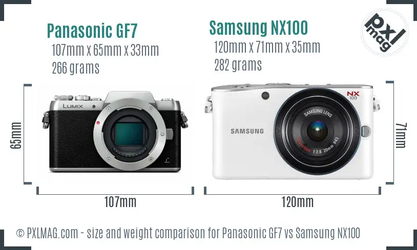 Panasonic GF7 vs Samsung NX100 size comparison Panasonic GF7 vs Samsung NX100 size comparison