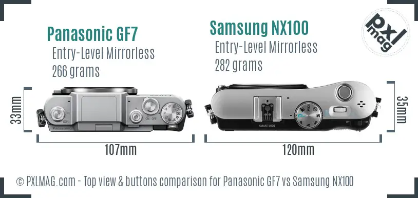 Panasonic GF7 vs Samsung NX100 top view buttons comparison Panasonic GF7 vs Samsung NX100 top view buttons comparison