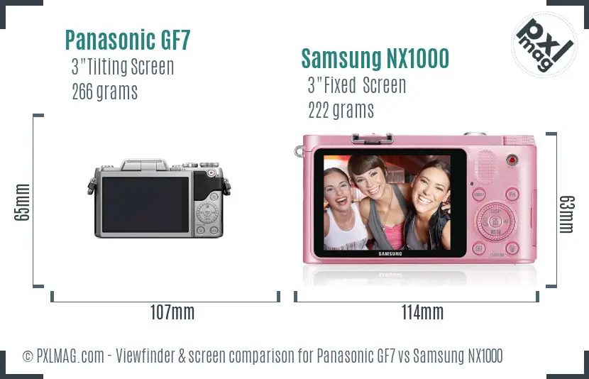 Panasonic GF7 vs Samsung NX1000 Screen and Viewfinder comparison