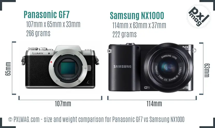 Panasonic GF7 vs Samsung NX1000 size comparison