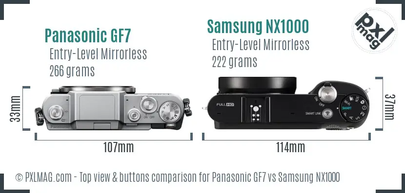 Panasonic GF7 vs Samsung NX1000 top view buttons comparison