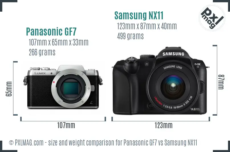 Panasonic GF7 vs Samsung NX11 size comparison
