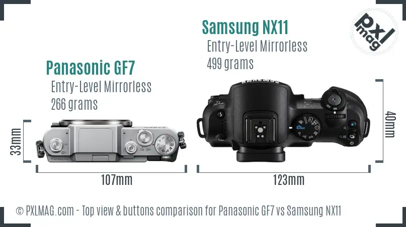 Panasonic GF7 vs Samsung NX11 top view buttons comparison