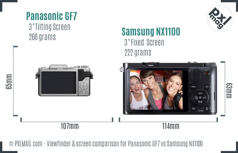 Panasonic GF7 vs Samsung NX1100 Screen and Viewfinder comparison