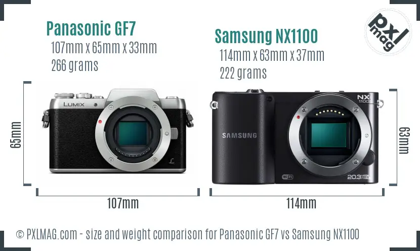 Panasonic GF7 vs Samsung NX1100 size comparison