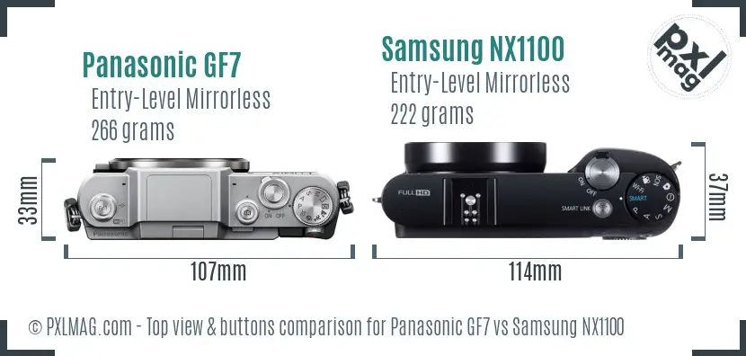 Panasonic GF7 vs Samsung NX1100 top view buttons comparison