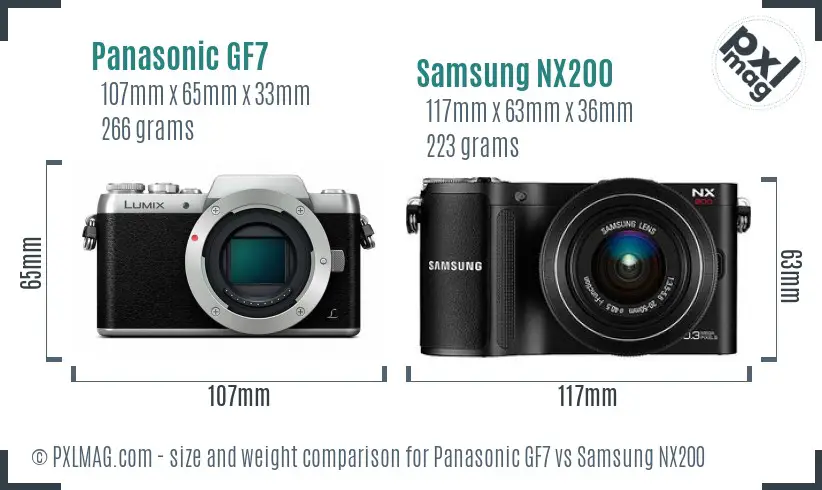 Panasonic GF7 vs Samsung NX200 size comparison Panasonic GF7 vs Samsung NX200 size comparison