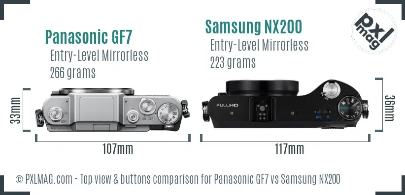 Panasonic GF7 vs Samsung NX200 top view buttons comparison Panasonic GF7 vs Samsung NX200 top view buttons comparison