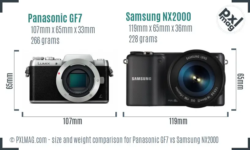Panasonic GF7 vs Samsung NX2000 size comparison