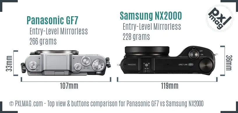Panasonic GF7 vs Samsung NX2000 top view buttons comparison